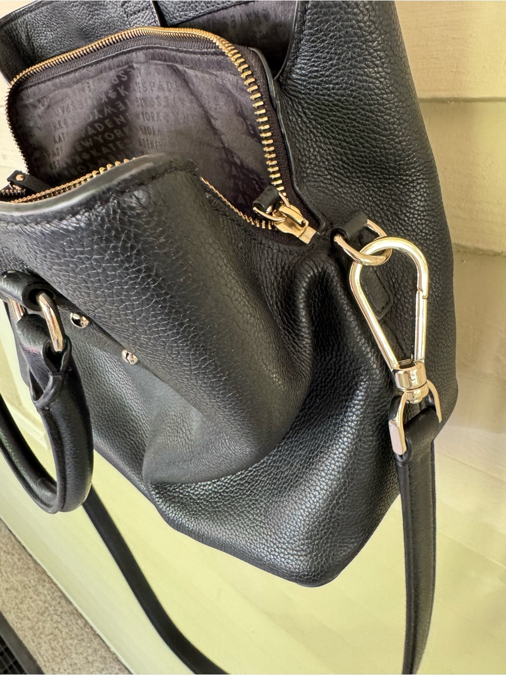kate spade Black Pebbled Leather Tote with Gold Logo - Picture 3 of 9